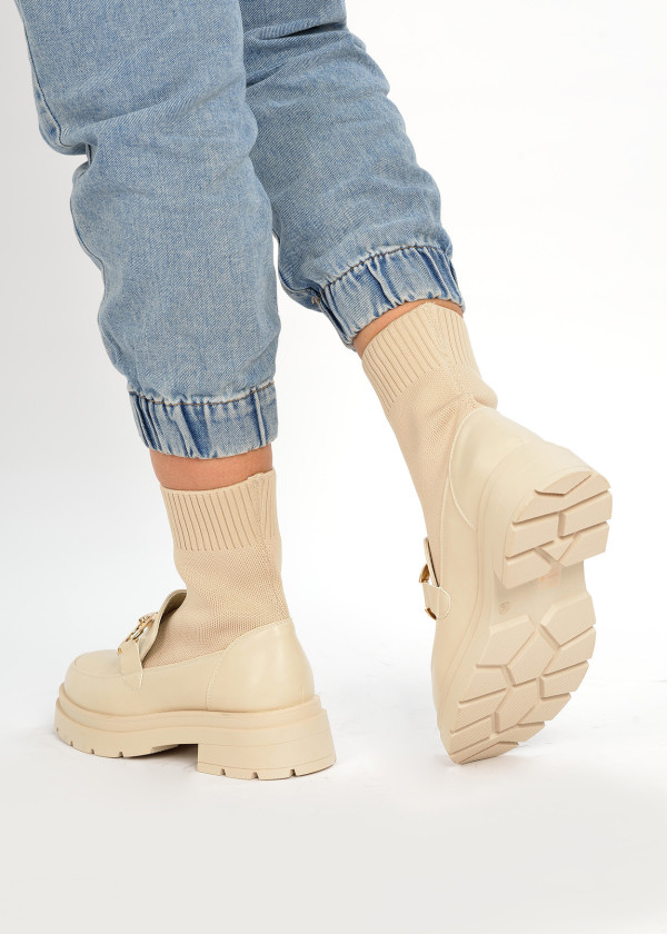 Beige chain detail chunky sock boots 2