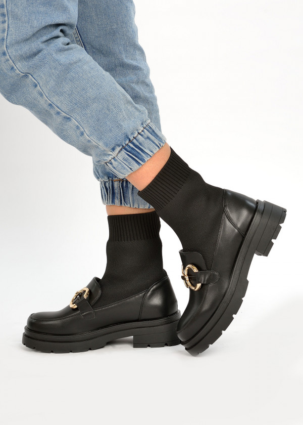 Black chain detail chunky sock boots