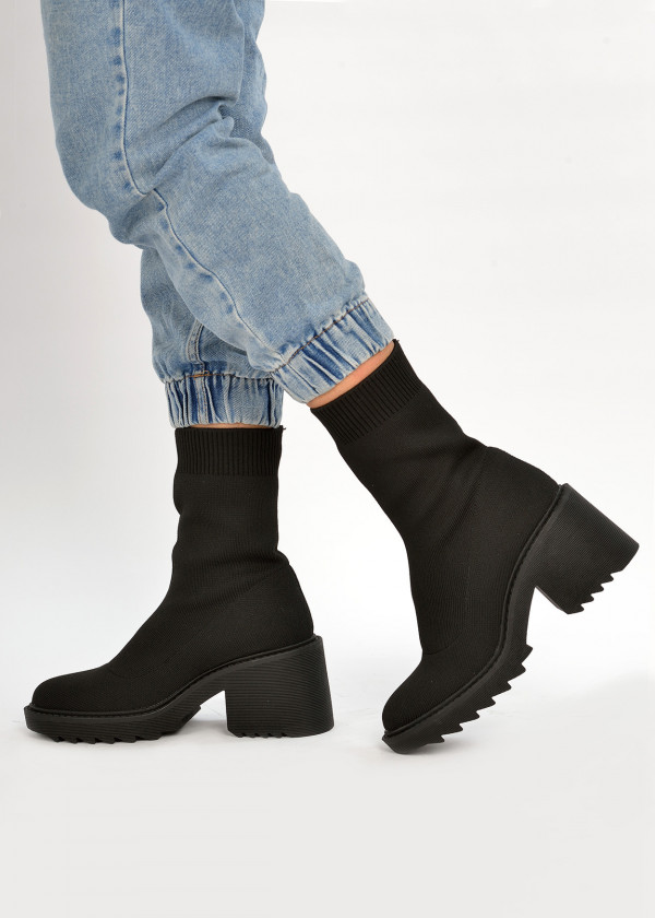 Black chunky heel socks boots 3