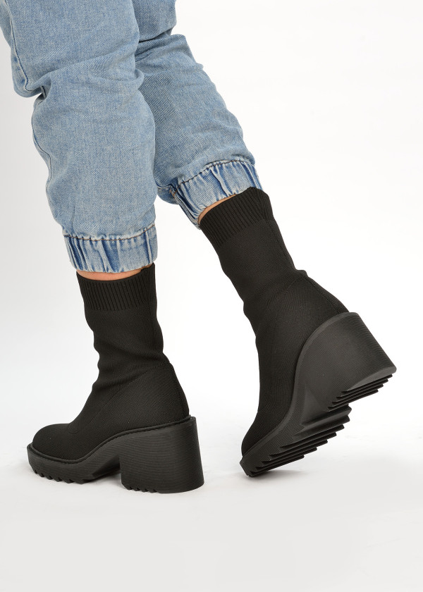 Black chunky heel socks boots 2