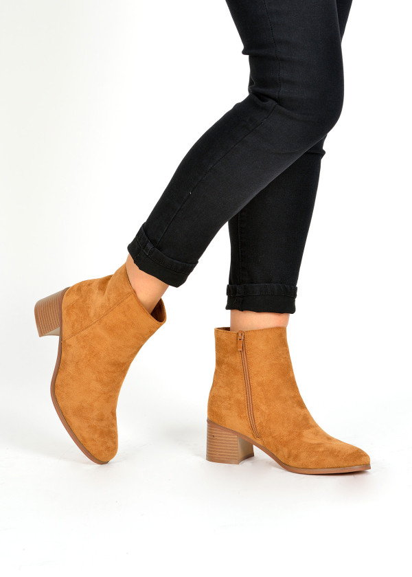 Tan suede heeled ankle boots 1