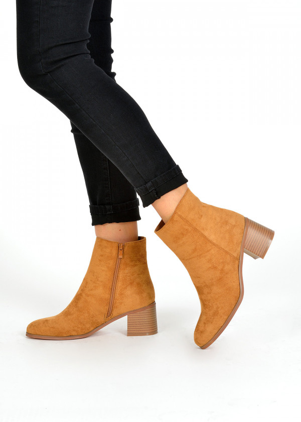 Tan suede heeled ankle boots