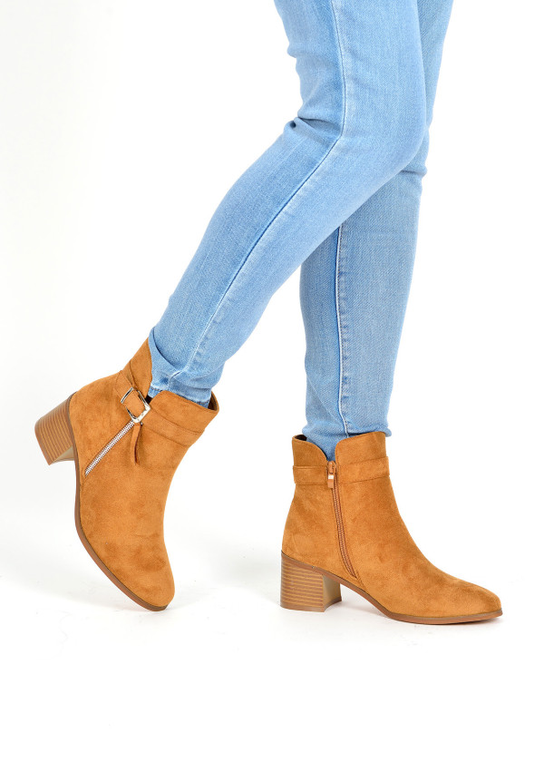 Tan zip detail heeled ankle boot 1