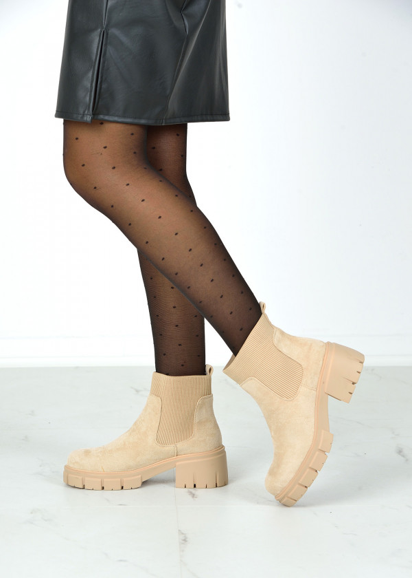 Beige suede chunky ankle boots