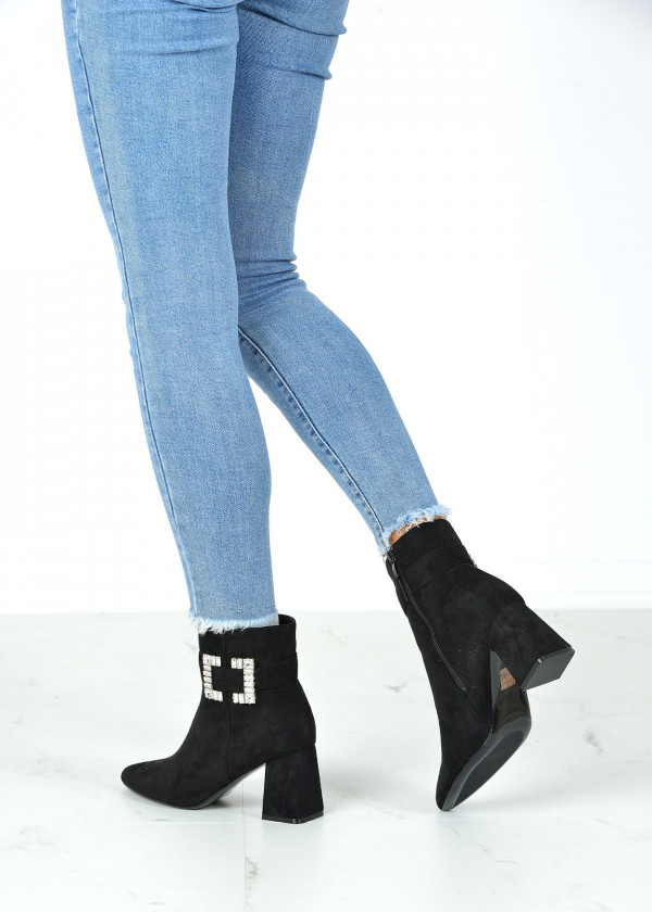 Black diamante buckle heeled ankle boots 2