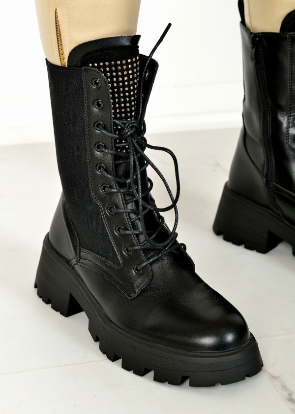 Black rhinestone embellished lace up boots 2
