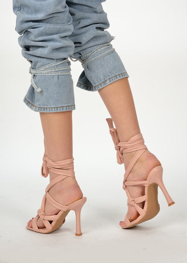 Pink ankle tie high heel sandal 2