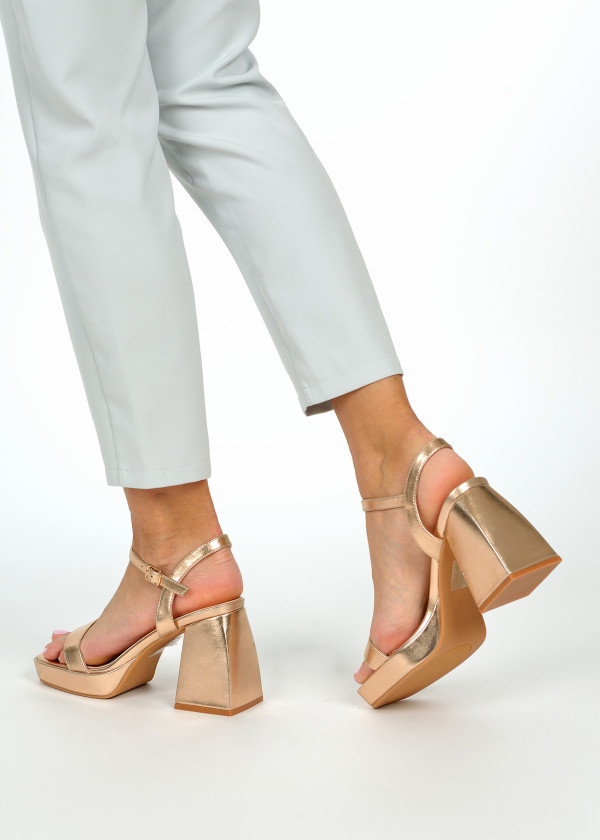 Rose gold chunky heeled sandals 2
