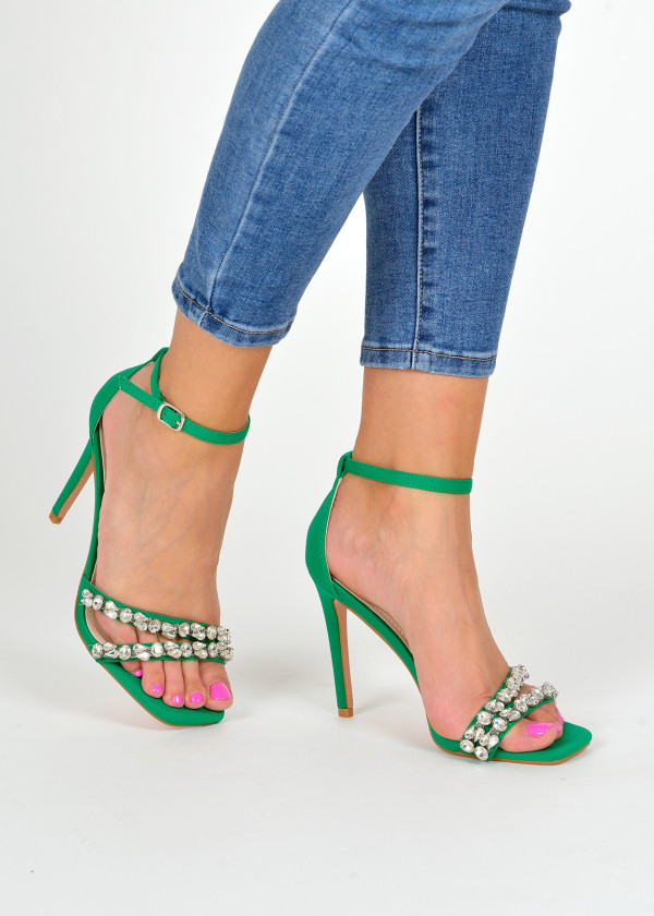 Green embellished heeled sandals 1