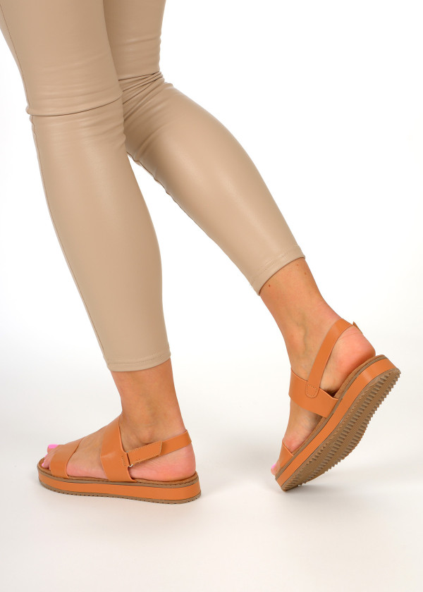 Brown tan double strap sandals 2