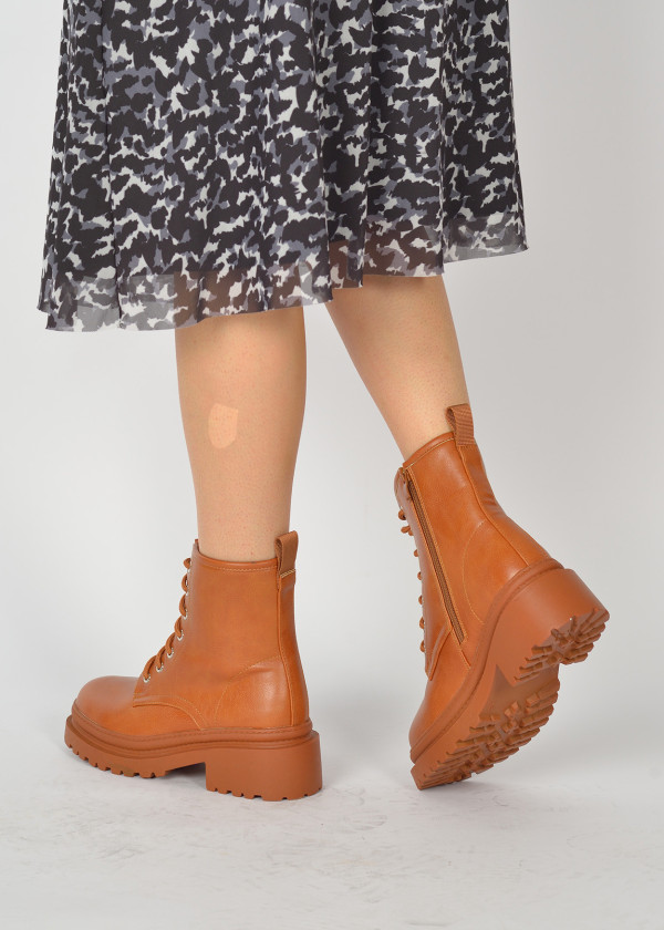 Tan lace up chunky boots 2