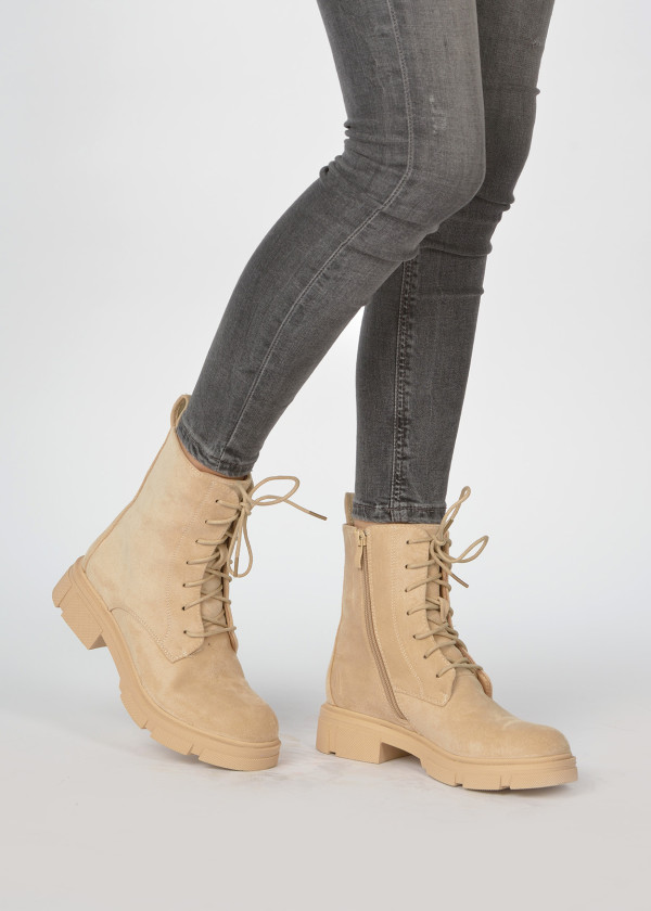 Beige chunky lace up boots 1