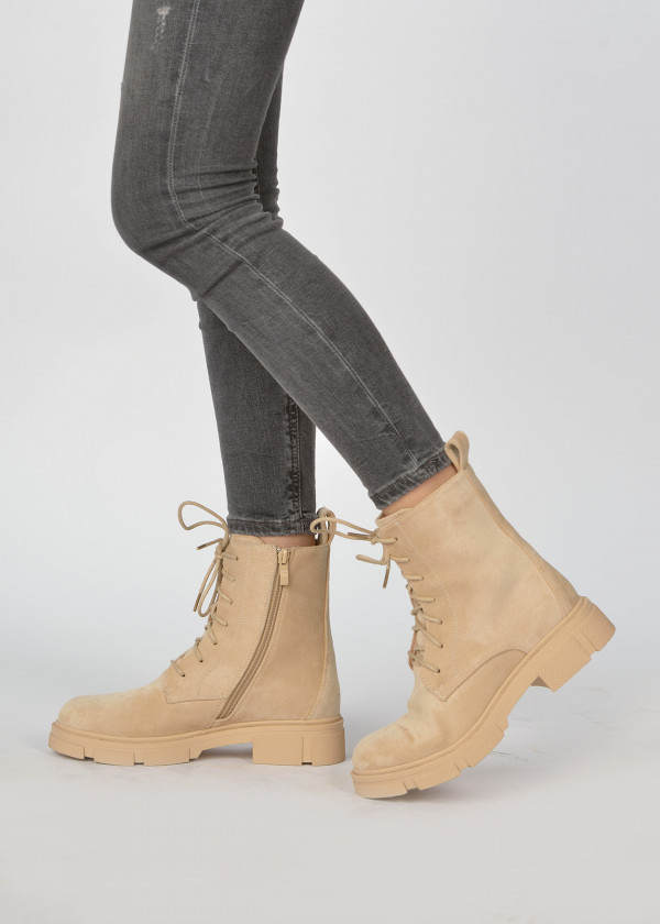 Beige chunky lace up boots