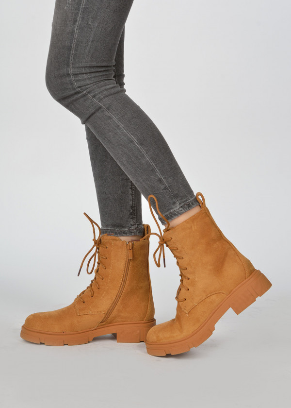 Brown tan chunky lace up boots