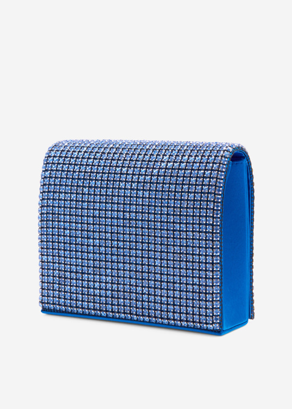 Blue diamante embellished clutch bag