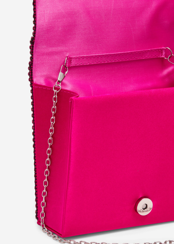 Fuchsia diamante embellished clutch bag 3