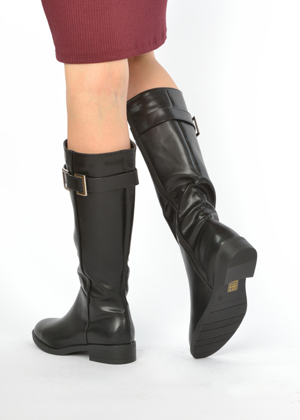 Black buckle knee high boots 2