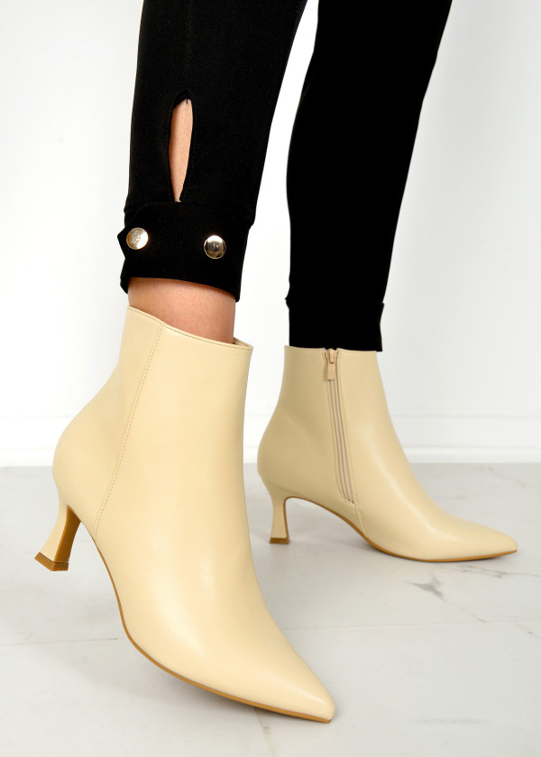 Beige pointed toe heeled ankle boots 1