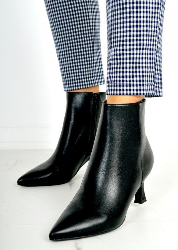 Black pointed toe heeled ankle boots 1