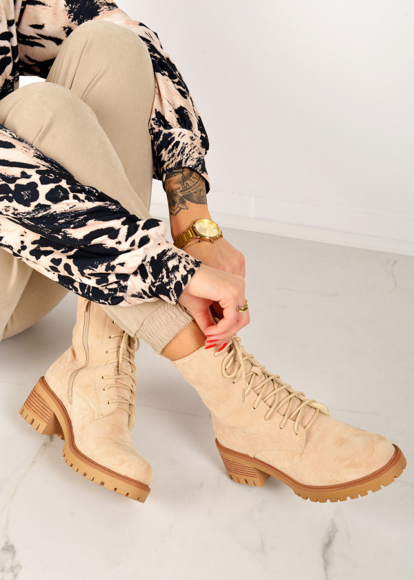 Beige lace up heeled ankle boots 3