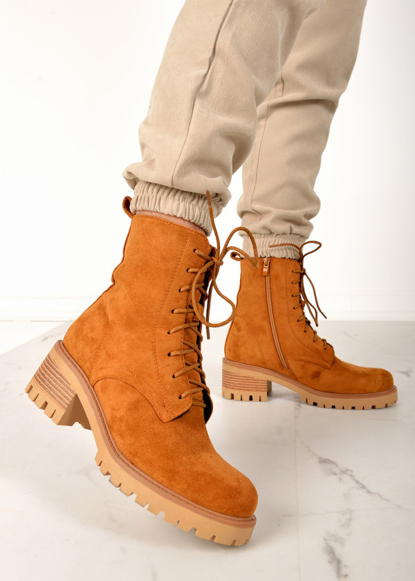 Tan lace up heeled ankle boots 1