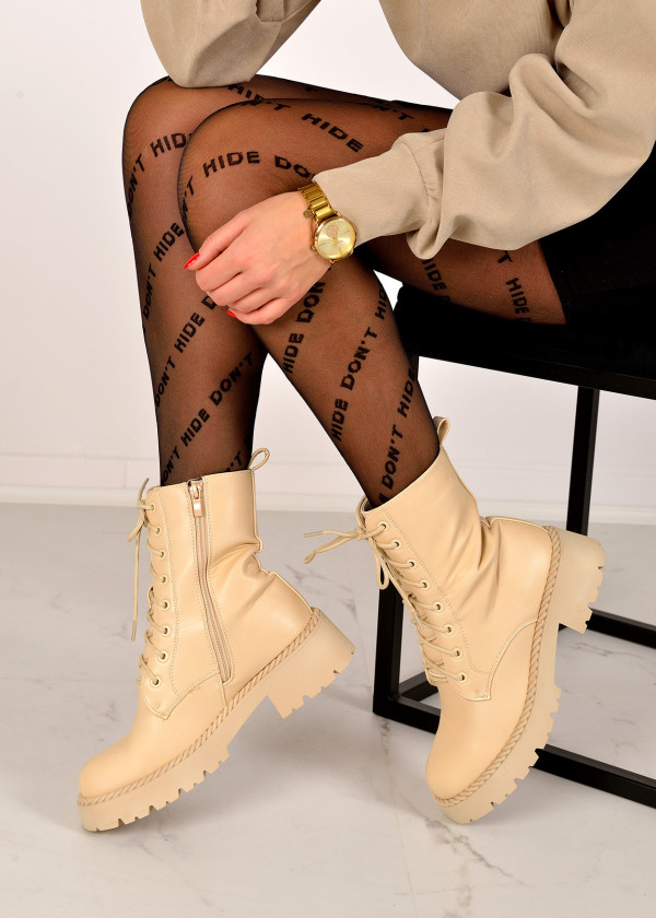 Beige lace up ankle boots 2