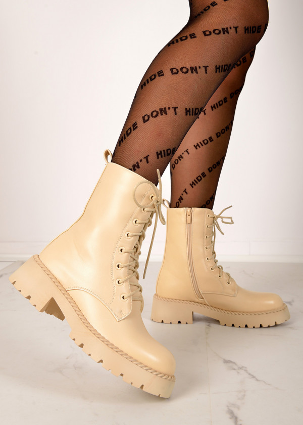 Beige lace up ankle boots 1