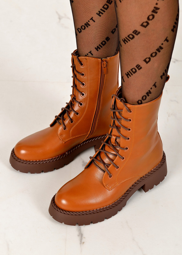 Brown tan lace up ankle boots