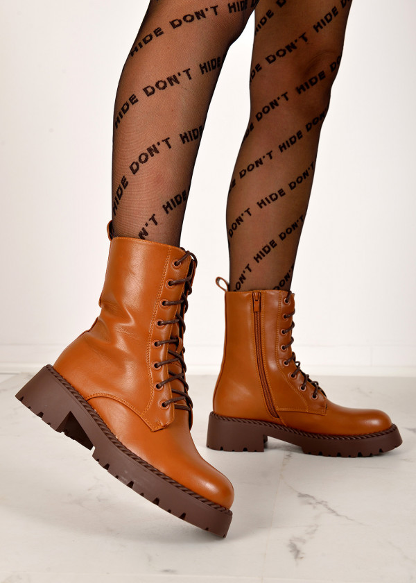 Brown tan lace up ankle boots 1