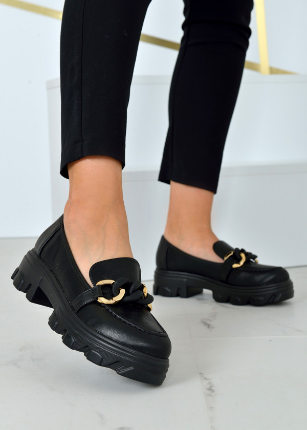 Black chain detailed chunky loafers