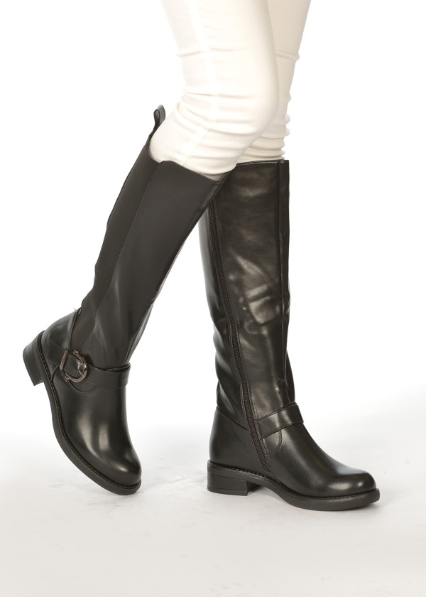 Black buckle detail wide fit knee high boots 1