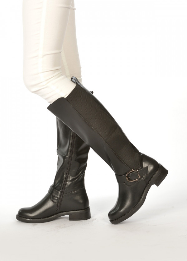 Black buckle detail knee high boots
