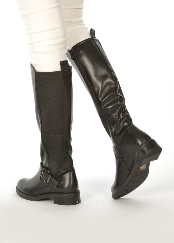Black buckle detail wide fit knee high boots 2