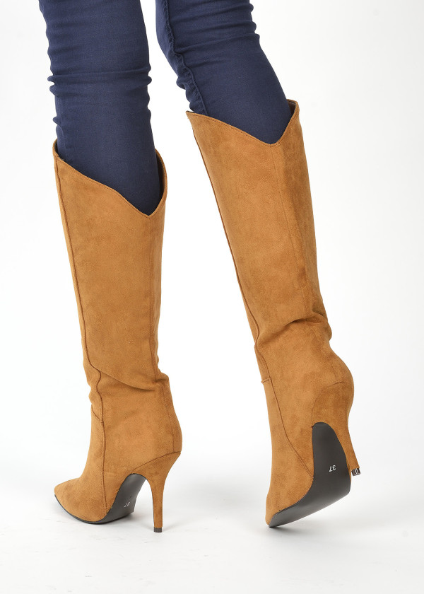 Brown tan pointed skinny heel knee high boot 3