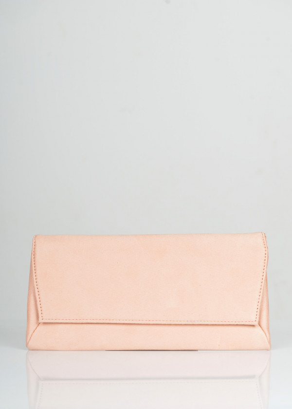 Pink faux suede clutch bag
