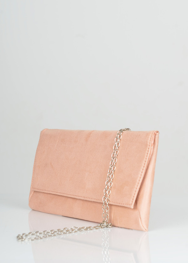 Pink faux suede clutch bag 1