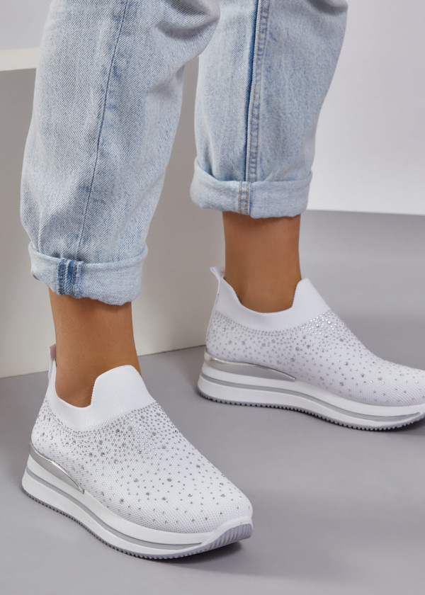 White rhinestone embellished sock sneakers