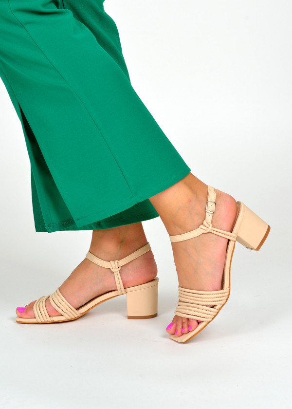 Beige strappy heeled sandals