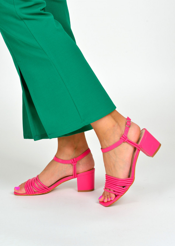 Fuchsia strappy heeled sandals
