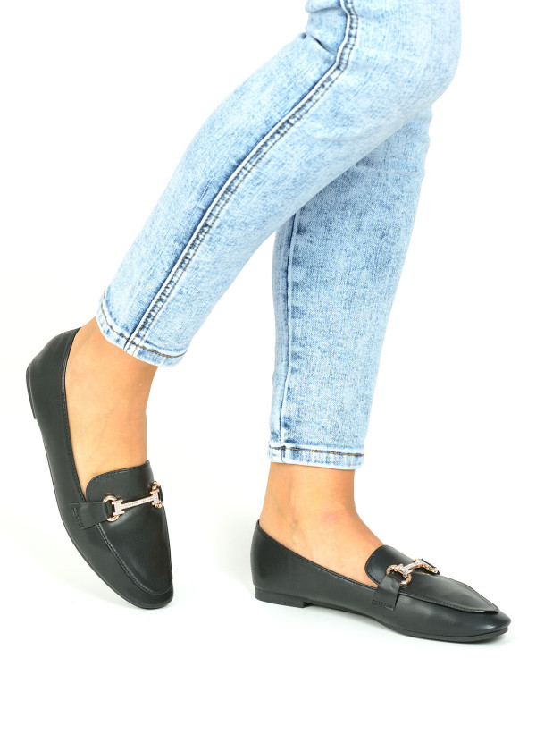 Black diamante embellished loafers 1