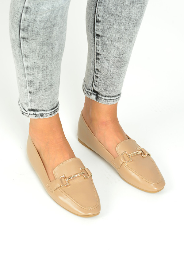 Khaki gold detail loafers 2