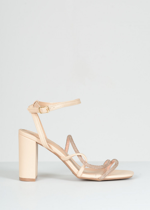 Beige diamante strap detail heeled sandals 4