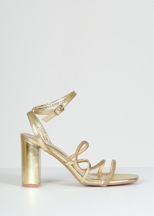 Gold diamante strap detail heeled sandals 3