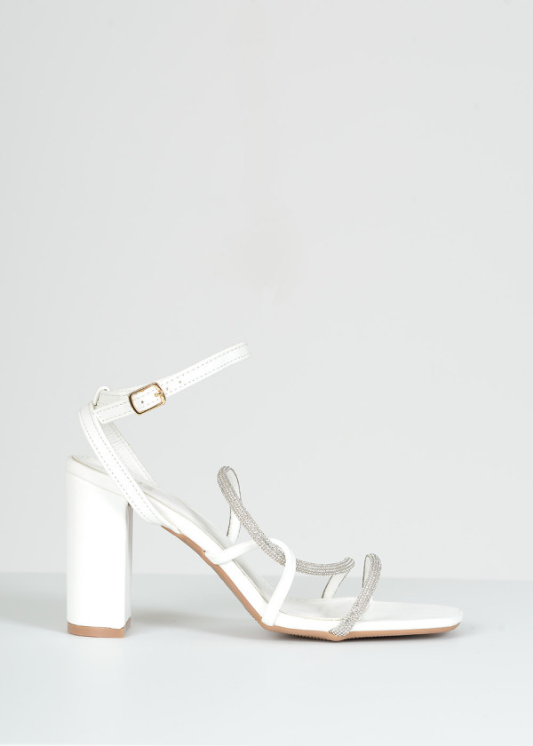 White diamante strap detail heeled sandals 3