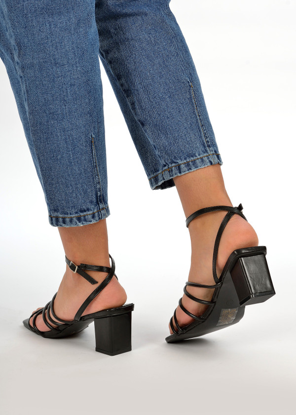 Black strappy block heel sandals 2