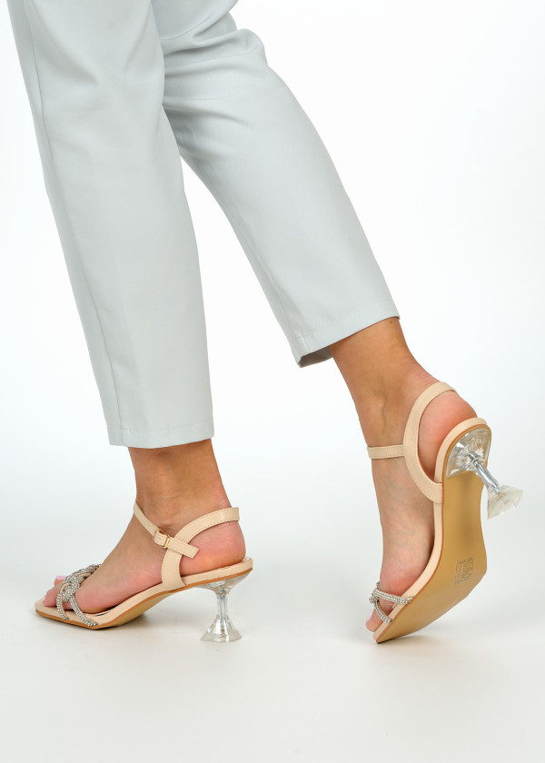 Beige woven diamante perspex heeled sandals 2