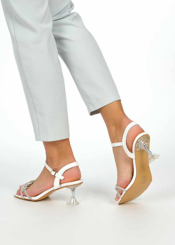 White woven diamante perspex heeled sandals 2