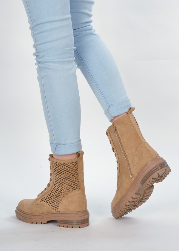 Brown tan laser cut lace up ankle boots 2