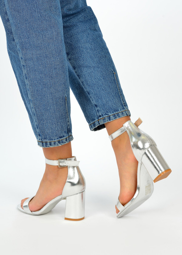 Silver metallic heeled sandals 2