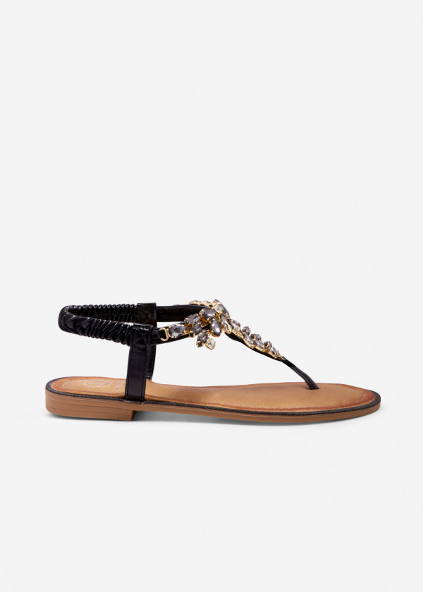 Black rhinestone embellished toe-post sandals 2